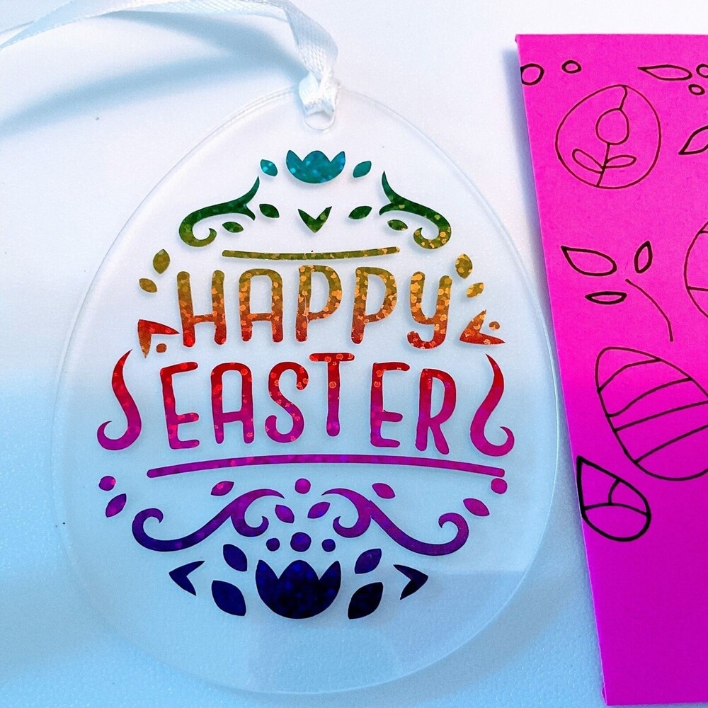Rainbow Acrylic Happy Easter Egg Ornament – Spring Décor & Gift Tag